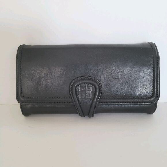 Givenchy Envelope Card Bill Holder Black Wallet Soft Leather Vintage Large Logo - Picture 1 of 15